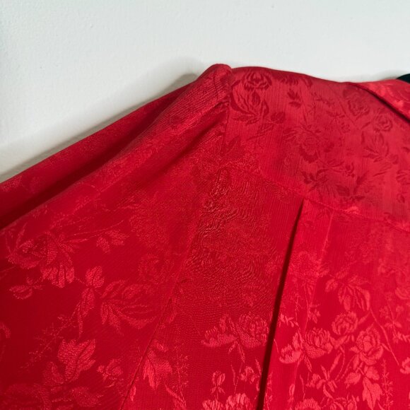 Jonathan Martin | Red Long Sleeve Mock Collar Jacquard Blouse - S - Picture 7 of 13